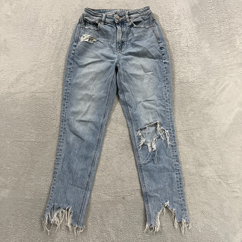 American Eagle Jeans Womens 0 Highest Rise Mom Destroyed Denim Grunge Skater Y2K